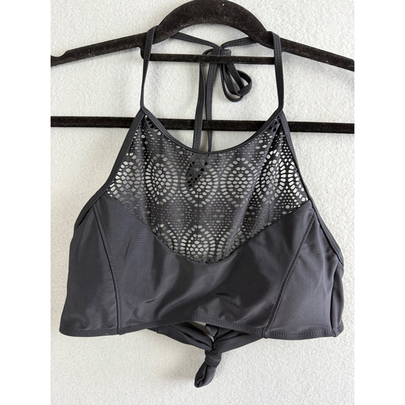 Bikinis Top Women's Medium Black Halter Swimsuit Mesh Detail Tie‎ - Picture 1 of 6